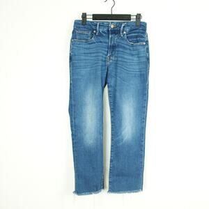 Good American Jeans Womens SZ 8/29 Straight Leg High Rise Frayed Hem Cropped